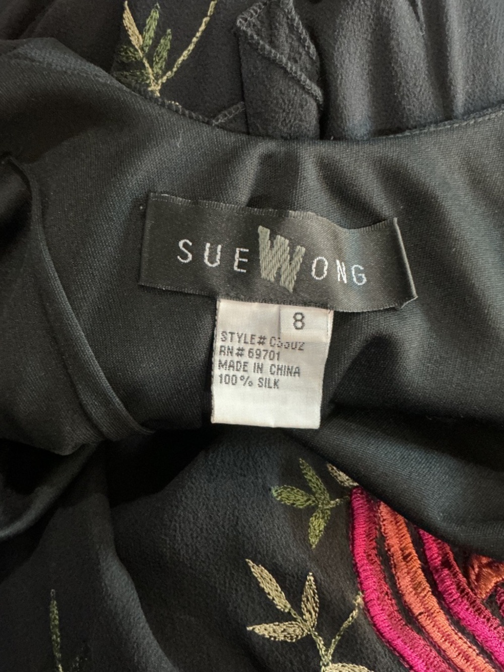 Sue Wong Black Floral Embroidered Silk Midi Dress 8 - Picture 8 of 9